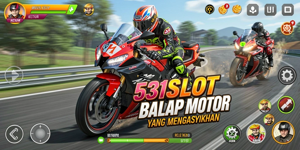 Screenshot gameplay 531SLOT menampilkan aksi balapan motor yang mendebarkan.