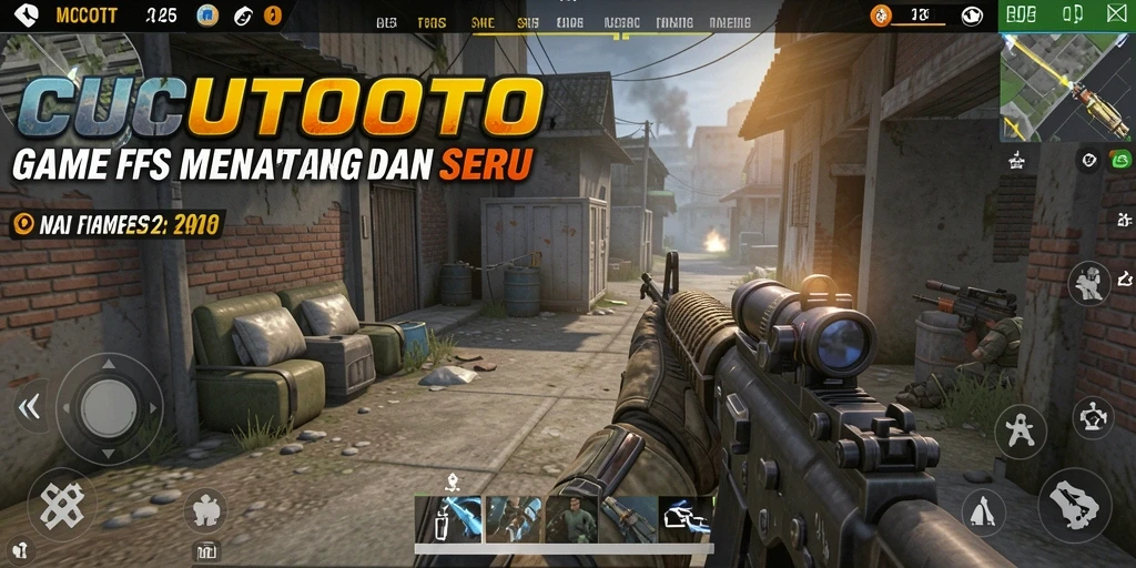 Screenshot CUCUTOTO menampilkan aksi mendebarkan di mode FPS.