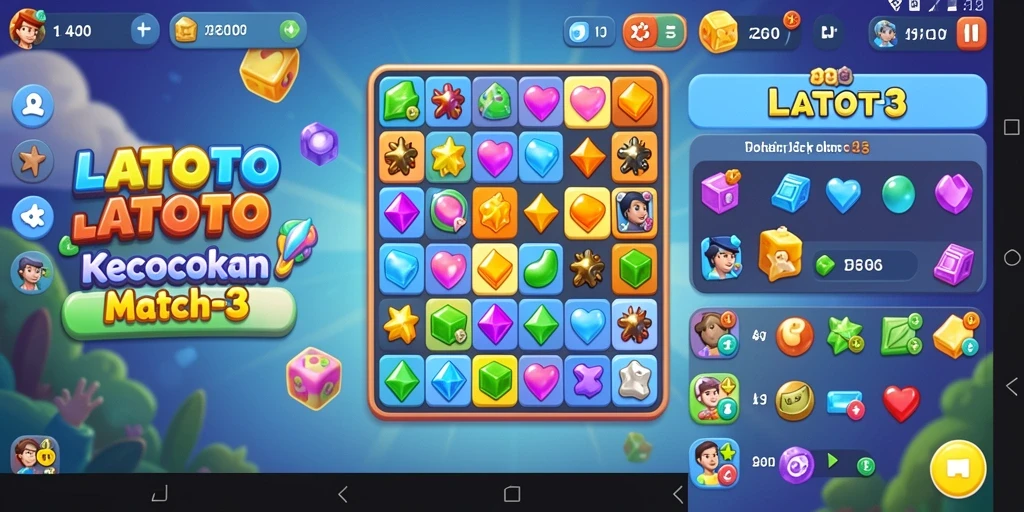 Screenshot LATOTO menunjukkan gameplay Match-3 yang menantang dan menyenangkan.