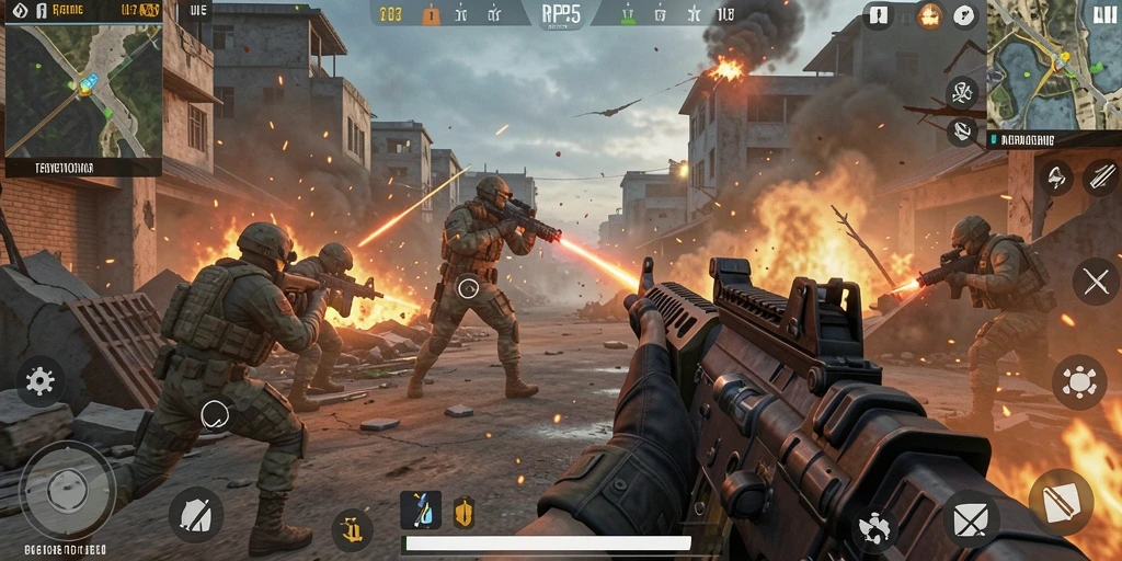 Screenshot menampilkan aksi intens gameplay FPS RP55.