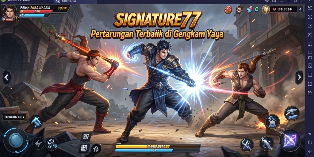 Tangkapan layar SIGNATURE77 menampilkan aksi pertarungan yang mendebarkan.