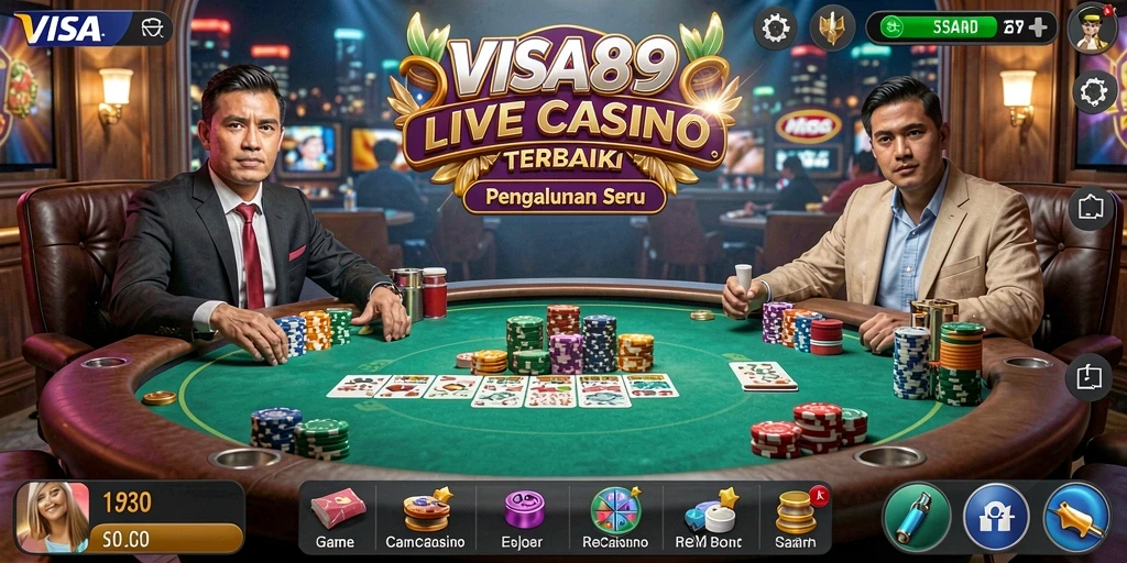 Screenshot gameplay <strong>VISA89</strong> menampilkan dealer live dan suasana kasino yang mendebarkan.